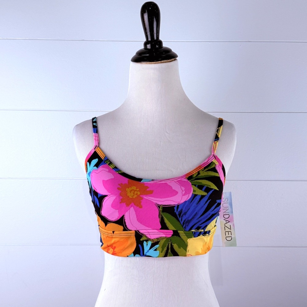 New Bikini Swimsuit Top Sports Bra Women M Black Blue Pink Floral Print Beach